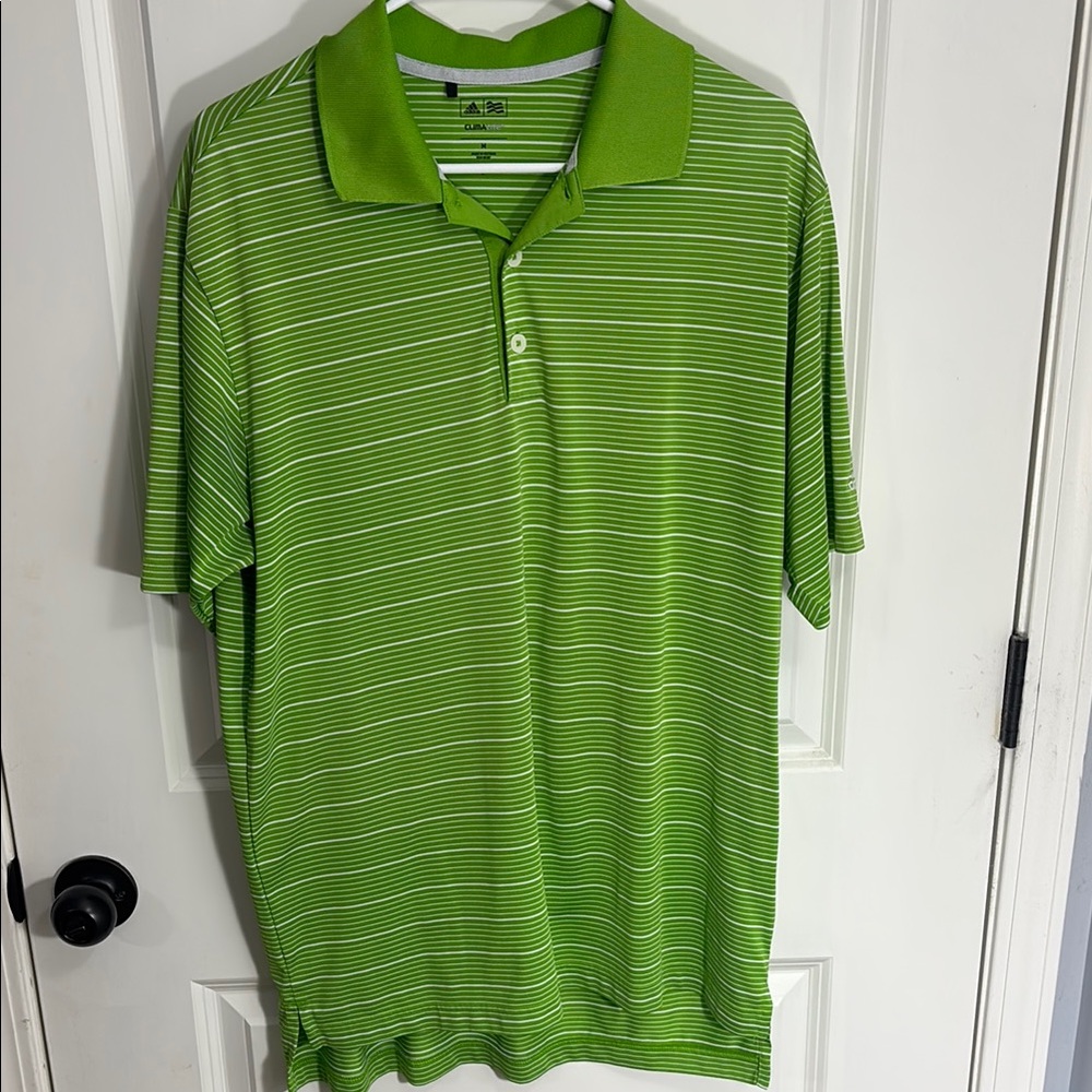 Adidas Men's Green Striped Polo Shirt